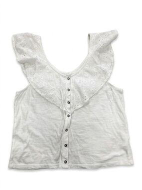 American Eagle White Eyelet Ruffle Button-Up Tank Top - Size M